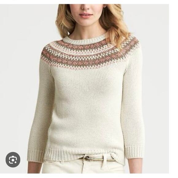Banana Republic FAIR ISLE PULLOVER cream color size small - Picture 1 of 13